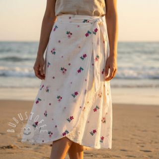 Double gauze/musselin EMBROIDERY Flowers MIA camel