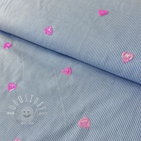 Baumwollstoff Stripes Sequins Hearts blue