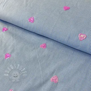 Baumwollstoff Stripes Sequins Hearts blue
