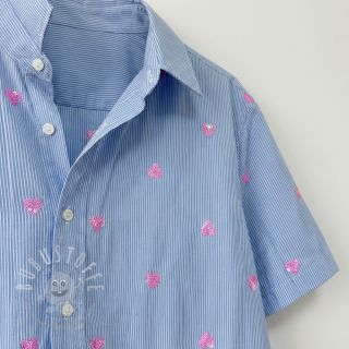 Baumwollstoff Stripes Sequins Hearts blue