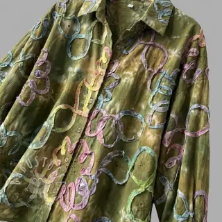 Baumwollstoff TIE DYE EMBROIDERY Elise tape design A