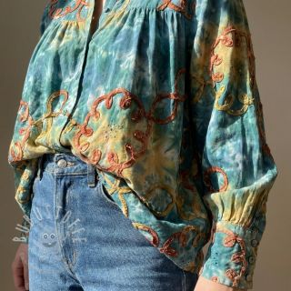 Baumwollstoff TIE DYE EMBROIDERY Elise tape design C