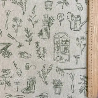 Dekostoff Linenlook Garden Plant Tool digital print