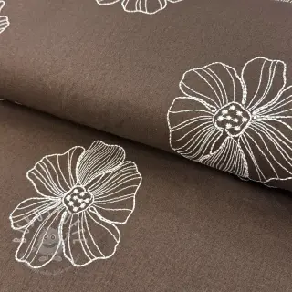 Viskosestoff leinen EMBROIDERY Flower Maya brown