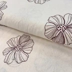 Viskosestoff leinen EMBROIDERY Flower Maya natural