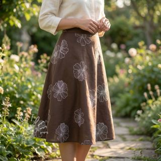 Viskosestoff leinen EMBROIDERY Flower Maya brown