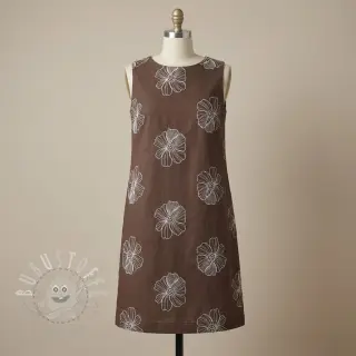 Viskosestoff leinen EMBROIDERY Flower Maya brown
