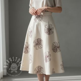Viskosestoff leinen EMBROIDERY Flower Maya natural