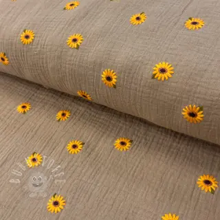 Double gauze/musselin EMBROIDERY Sunflowers beige
