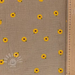 Double gauze/musselin EMBROIDERY Sunflowers beige