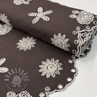 Baumwollstoff EMBROIDERY Sea ornaments brown