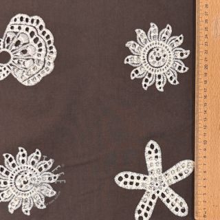 Baumwollstoff EMBROIDERY Sea ornaments brown