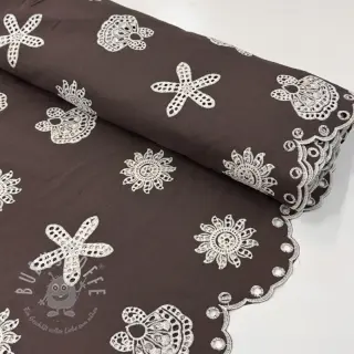 Baumwollstoff EMBROIDERY Sea ornaments brown