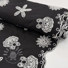 Baumwollstoff EMBROIDERY Sea ornaments black