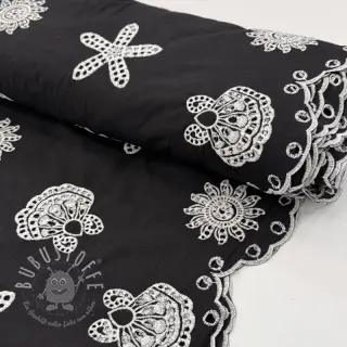 Baumwollstoff EMBROIDERY Sea ornaments black