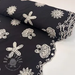 Baumwollstoff EMBROIDERY Sea ornaments black
