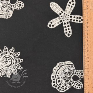 Baumwollstoff EMBROIDERY Sea ornaments black