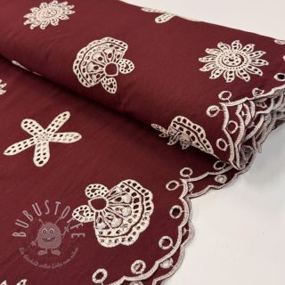 Baumwollstoff EMBROIDERY Sea ornaments bordeaux
