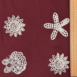 Baumwollstoff EMBROIDERY Sea ornaments bordeaux