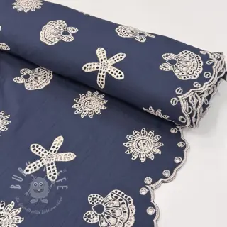 Baumwollstoff EMBROIDERY Sea ornaments navy