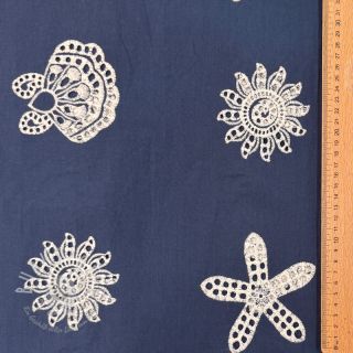 Baumwollstoff EMBROIDERY Sea ornaments navy
