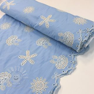 Baumwollstoff EMBROIDERY Sea ornaments light blue