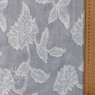 Baumwollstoff YARN DYED Stripes JACQUARD Flowers navy
