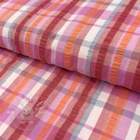 Baumwollstoff SEERSUCKER YARN DYED Checks pink