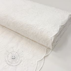 Baumwollstoff VOILE EMBROIDERY Flowers TWO-SIDED SCALLOP white