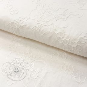 Baumwollstoff VOILE EMBROIDERY Flowers white