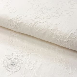 Baumwollstoff VOILE EMBROIDERY Flowers white