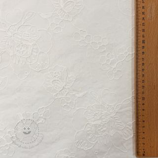 Baumwollstoff VOILE EMBROIDERY Flowers white