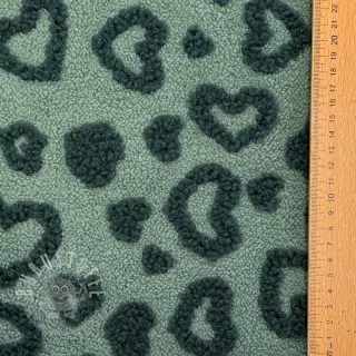 Mantelstoff TEDDY Hearts old green