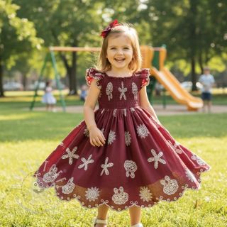 Baumwollstoff EMBROIDERY Sea ornaments bordeaux