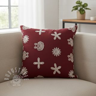Baumwollstoff EMBROIDERY Sea ornaments bordeaux
