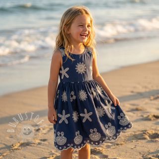 Baumwollstoff EMBROIDERY Sea ornaments navy