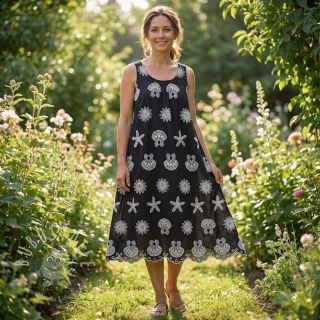 Baumwollstoff EMBROIDERY Sea ornaments black