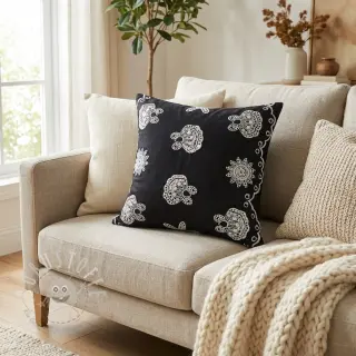 Baumwollstoff EMBROIDERY Sea ornaments black