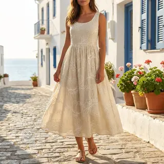 Baumwollstoff VOILE EMBROIDERY Kokka natural