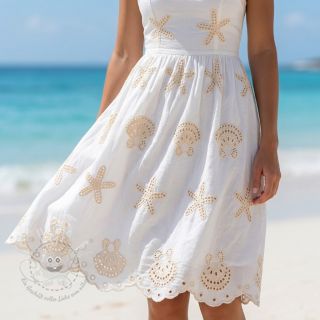 Baumwollstoff EMBROIDERY Sea ornaments white