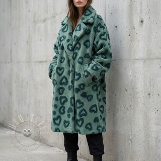 Mantelstoff TEDDY Hearts old green