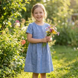 Baumwollstoff mit Leinen LUREX blue