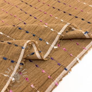 Baumwollstoff DOBBY CRINKLE Stripe camel