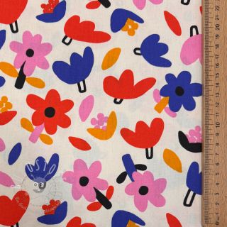 Baumwollstoff Flowers natural/blue by JENNIFER BOURON ORGANIC