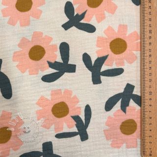 Double gauze/musselin Flowers peach by JENNIFER BOURON ORGANIC