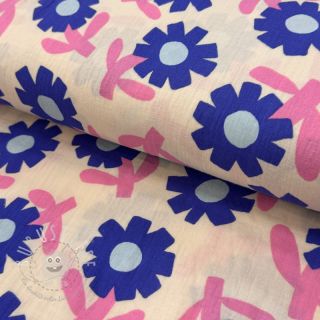 Double gauze/musselin Flowers blue by JENNIFER BOURON ORGANIC