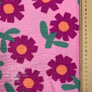 Double gauze/musselin Flowers pink by JENNIFER BOURON ORGANIC