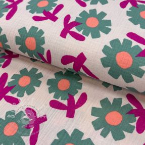 Double gauze/musselin Flowers green by JENNIFER BOURON ORGANIC