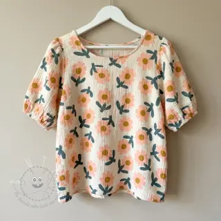 Double gauze/musselin Flowers peach by JENNIFER BOURON ORGANIC