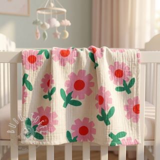 Double gauze/musselin Flowers natural/pink by JENNIFER BOURON ORGANIC